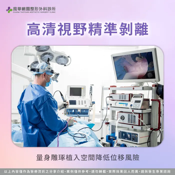 透過高清放大螢幕精準剝離胸大肌與筋膜,是內視鏡隆乳好處中最核心的技術優勢 高清內視鏡精準剝離空間-內視鏡隆乳好處